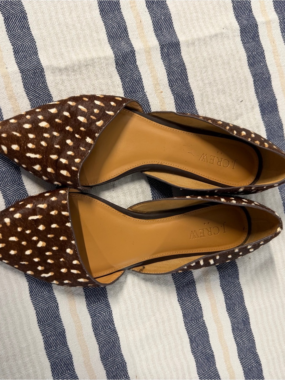 J.Crew Calf Hair D’Orsay Flats Brown White Spotted Pointed Toe Shoes Women’s 8